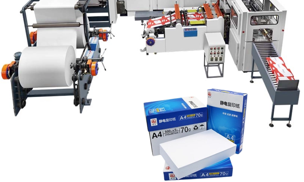 alt：A4 copy paper packaging box, neatly stacked Brilliant Laser Copy paper, suitable for office and printing use