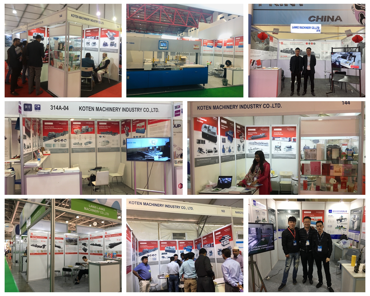 Customers inspecting the booklet making machine at an international printing exhibition